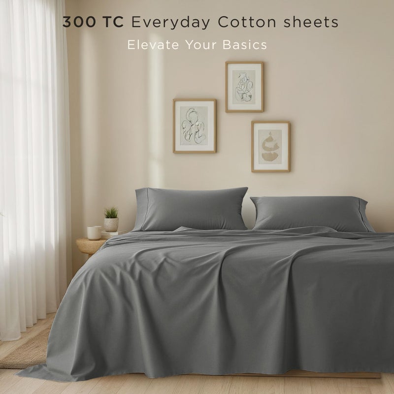 Threadmill Cotton Queen Sheet Set | 100% Cotton Sheets for Queen Size Bed | Solid Sateen Queen Bed Sheets Set with 16â€ Deep Pocket | Soft Breathable 4-Piece Cooling Bedding Sheet Set | Dark Grey - Image 2